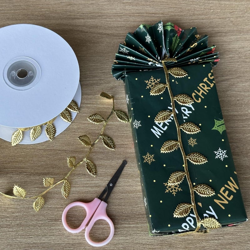 BASOKAN Gold Leaves Leaf Ribbon Trim Rope - 20 Yards - for Garland DIY Crafts and Party Wedding Home Decorations (Gold) - Image 3